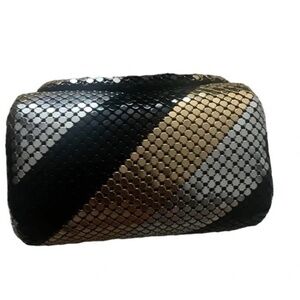 Lipstick Case Holder with Mirror, in Black Gold Silver Stripes‎